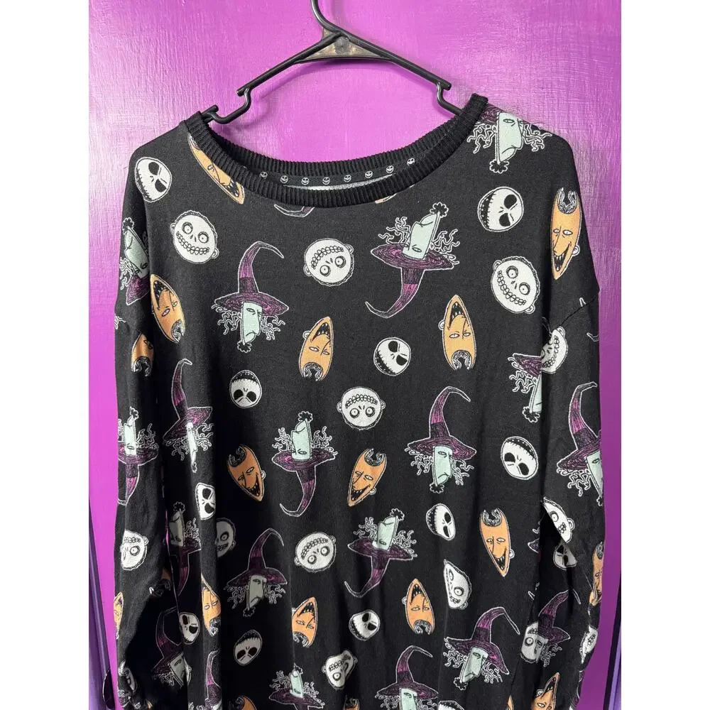 Disney Tim Burton’s The Nightmare Before Christmas High Low Sleep Shirt Blk Sz M - Picture 3 of 8